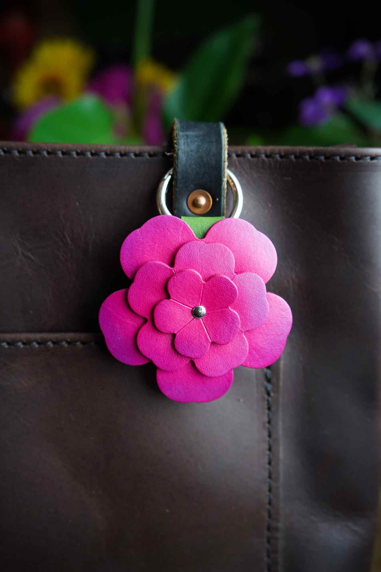 GANNI Pink Flower Recycled Leather Bag Charm main image 1