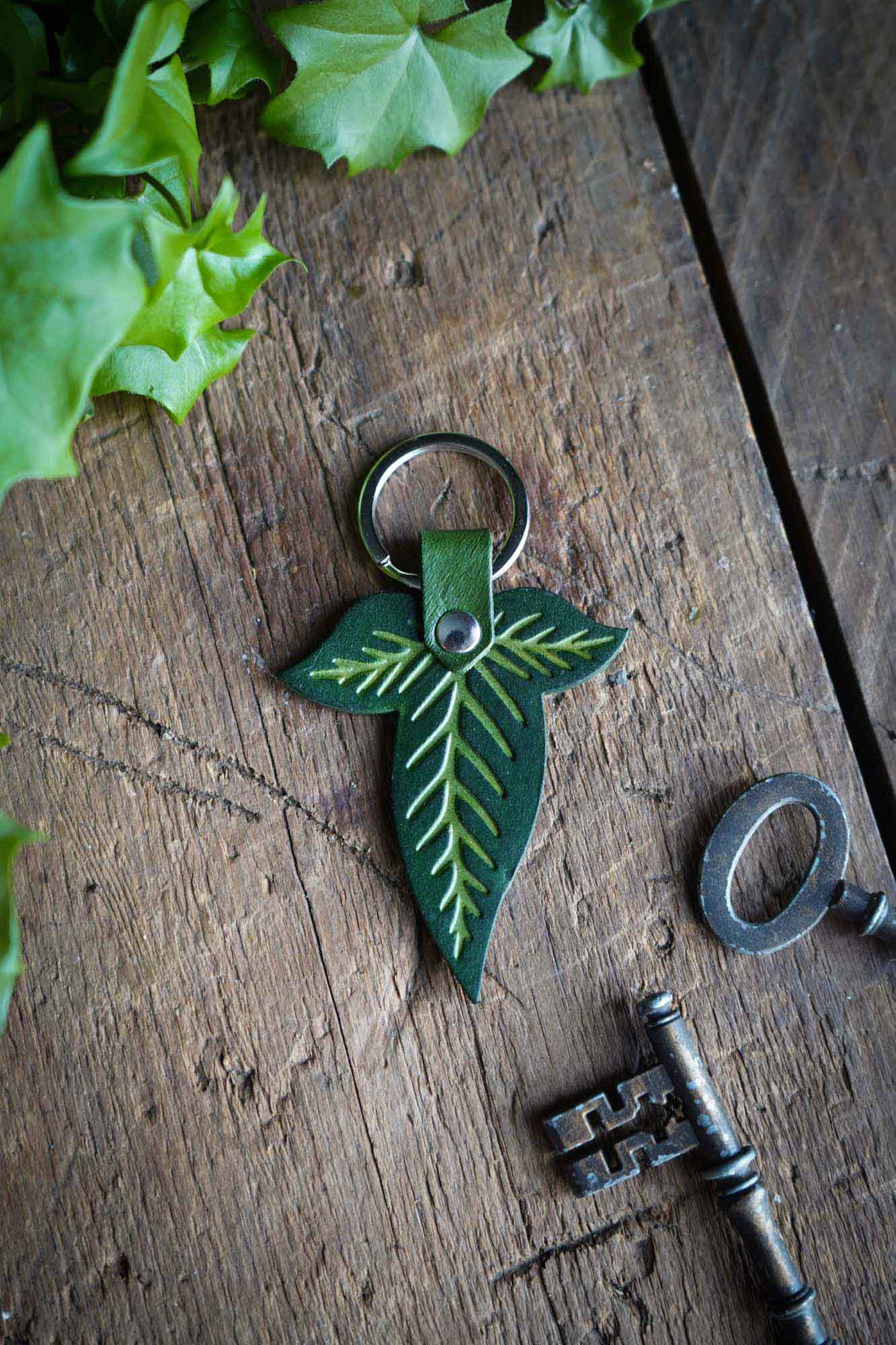 Elven Leaf Leather Keychain