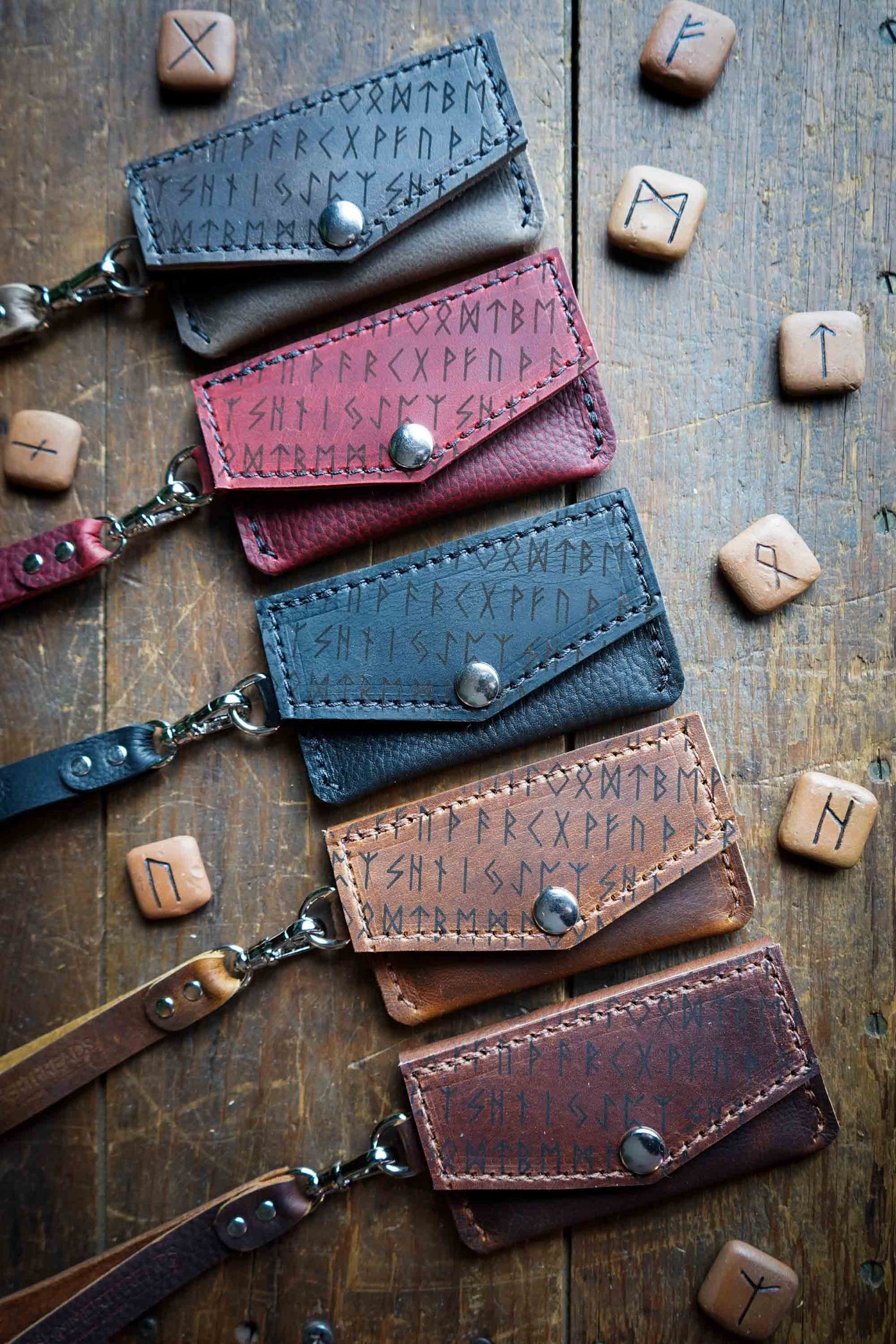 Card Clutch Leather Wallet - Futhark Runes