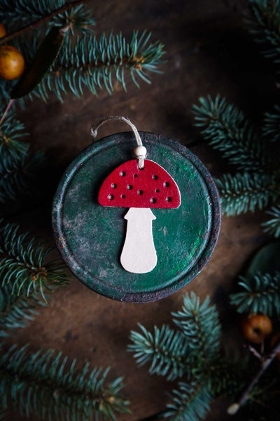 Amanita Mushroom Leather Ornament