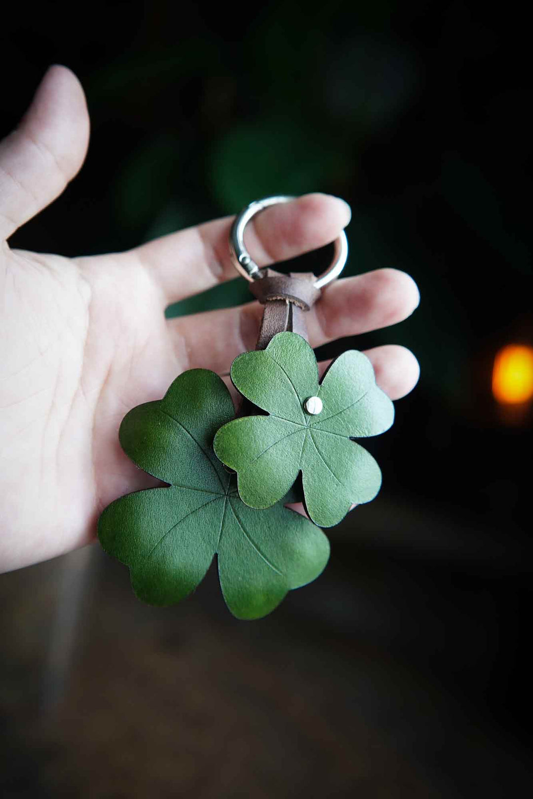 Four Leaf Clover Leather Bag Charm or Keychain - Made In Canada