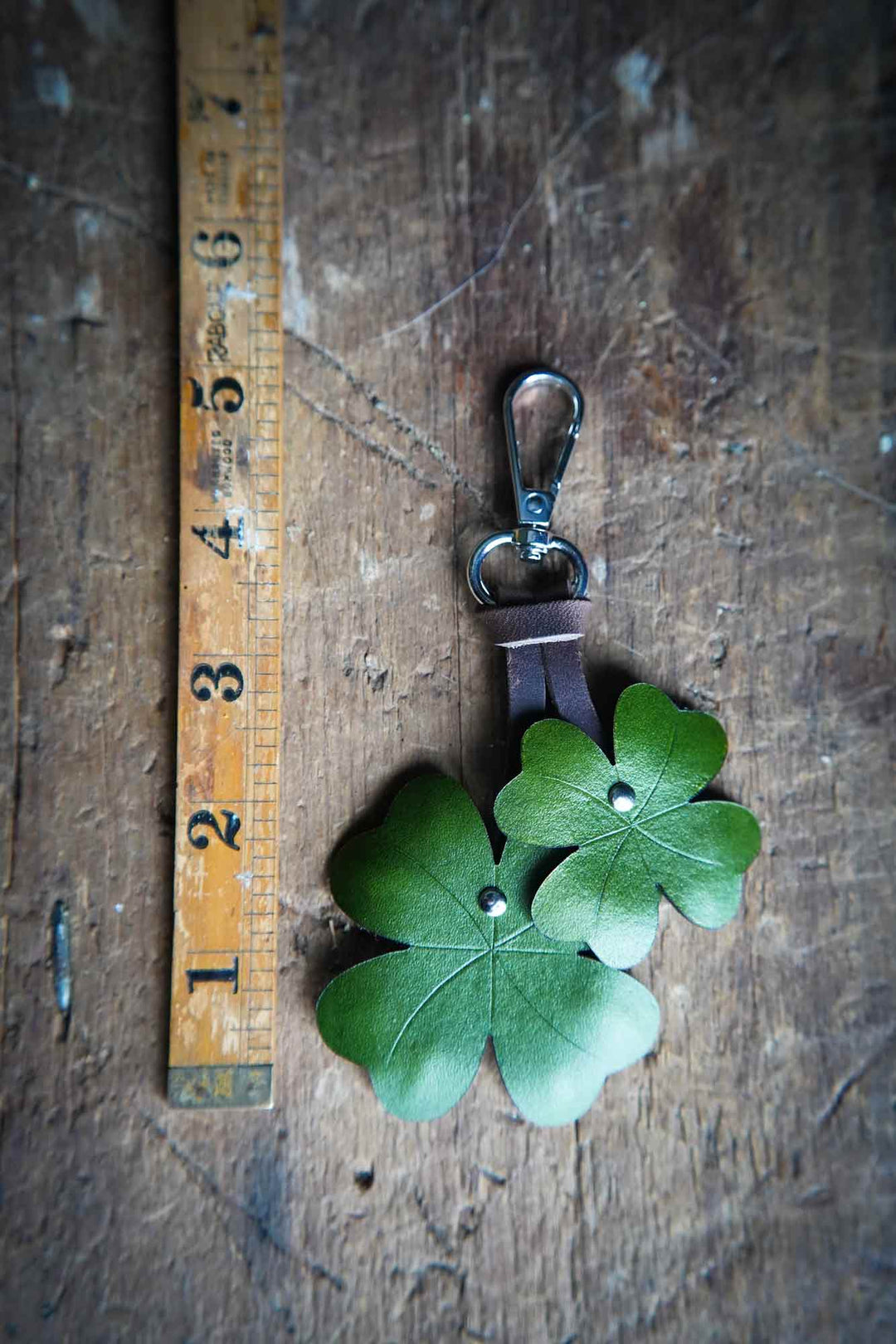 Four Leaf Clover Leather Bag Charm or Keychain - Made In Canada