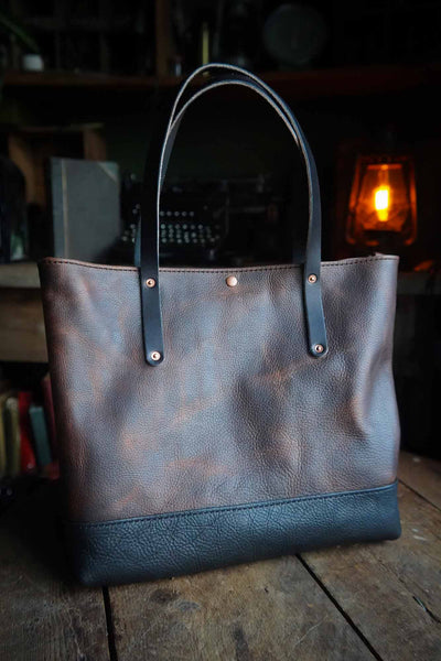 Contrast Leather Tote Bag - Amber