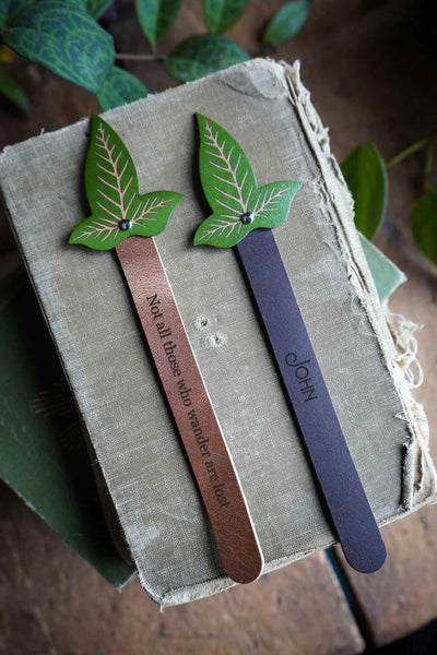 Personalized Leather Elven Leaf Bookmark