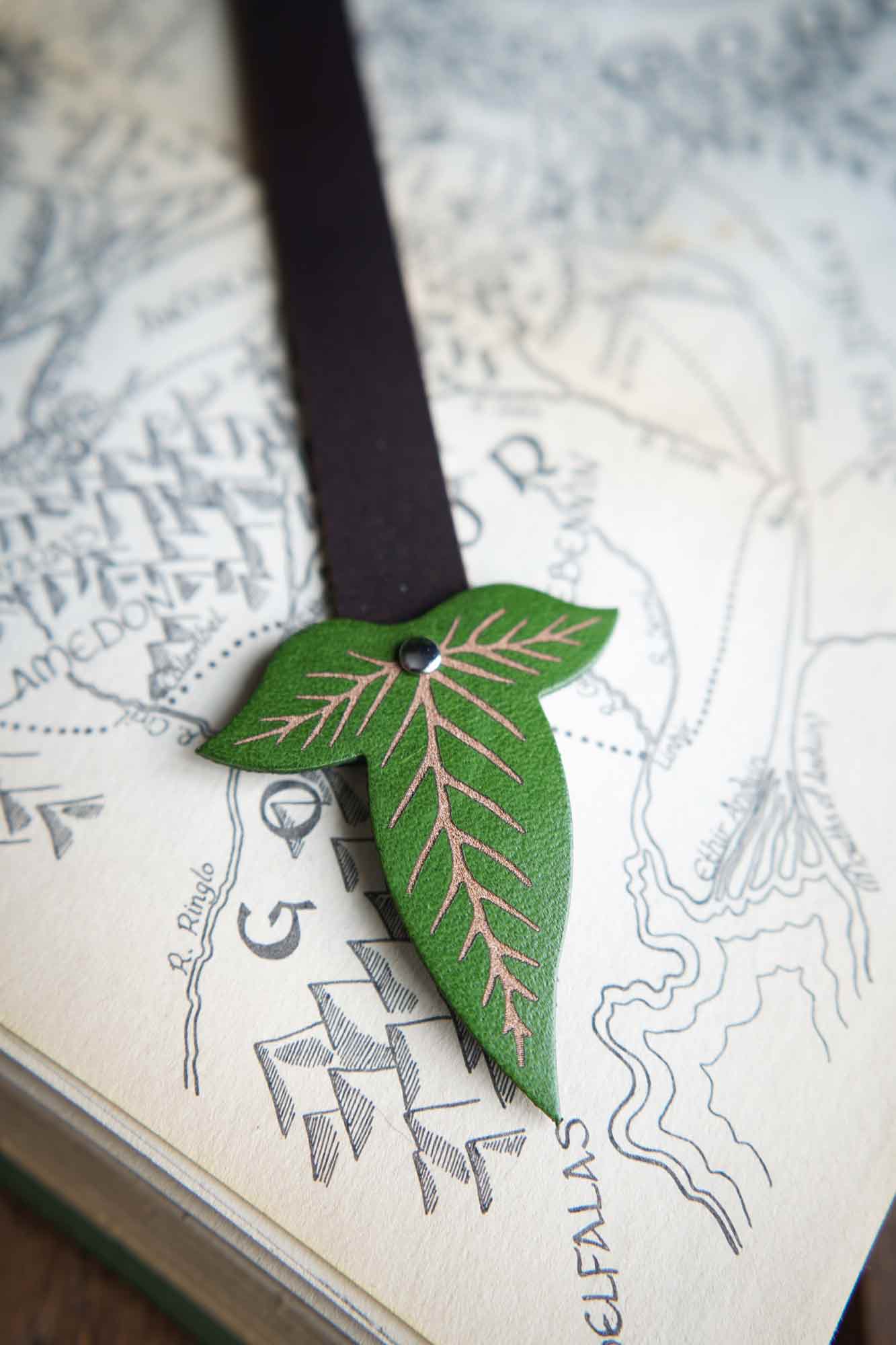 Personalized Leather Elven Leaf Bookmark