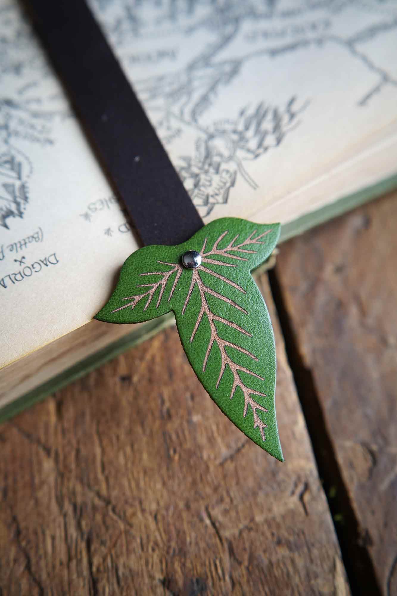 Personalized Leather Elven Leaf Bookmark