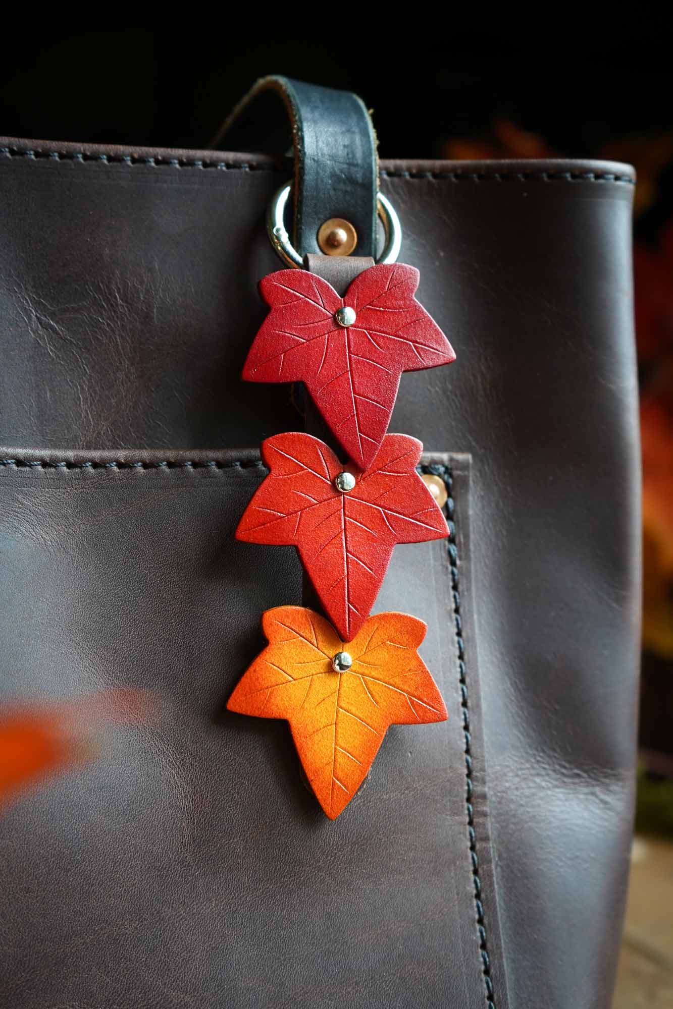 Fall Ivy Leaf - Leather Bag Charm