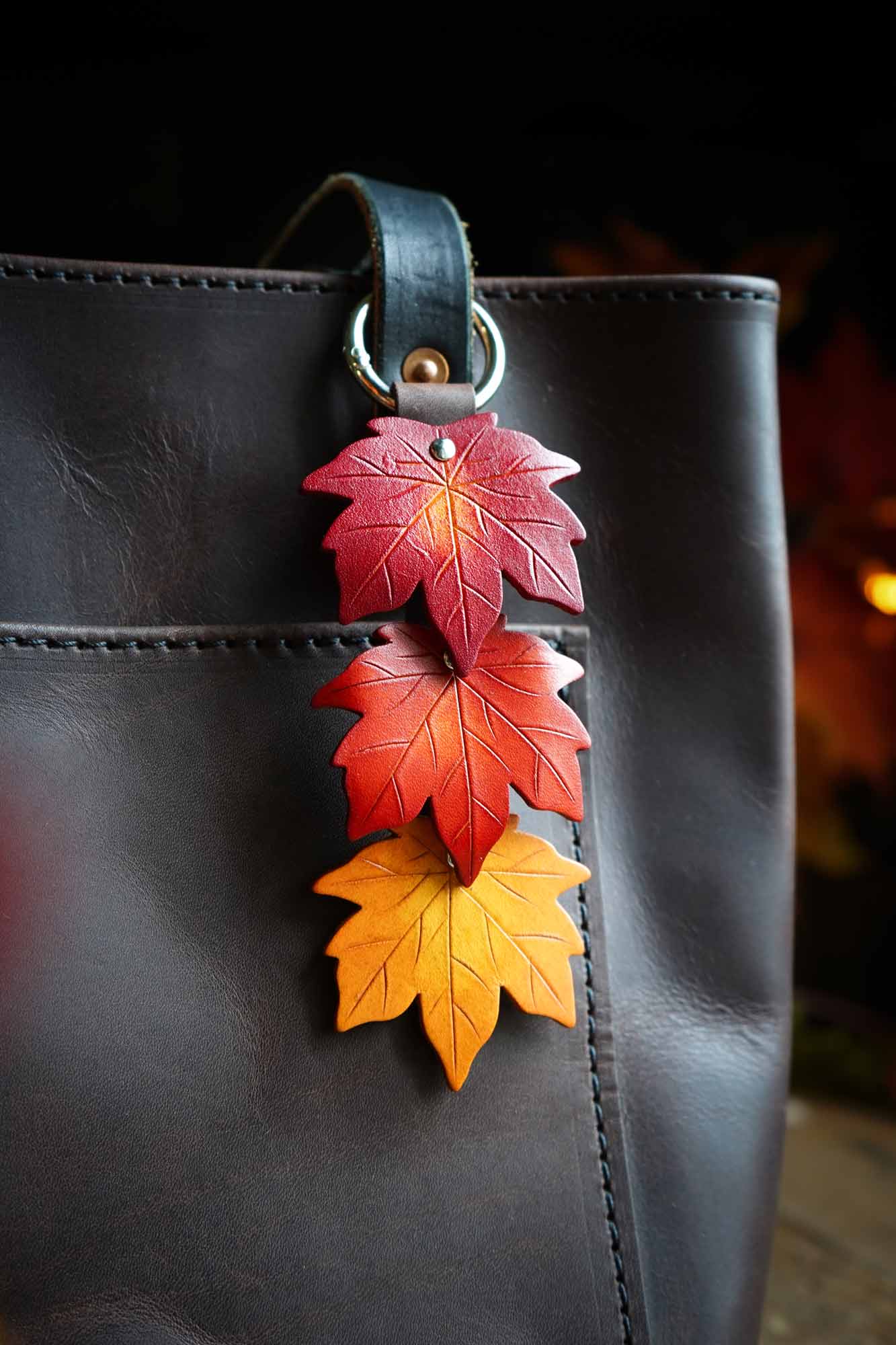 Fall Maple Leaf - Leather Bag Charm