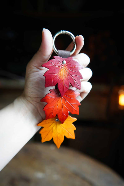 Fall Maple Leaf - Leather Bag Charm