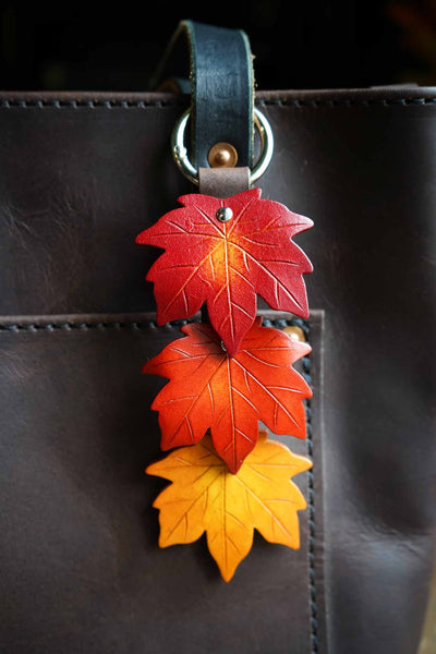 Fall Maple Leaf - Leather Bag Charm