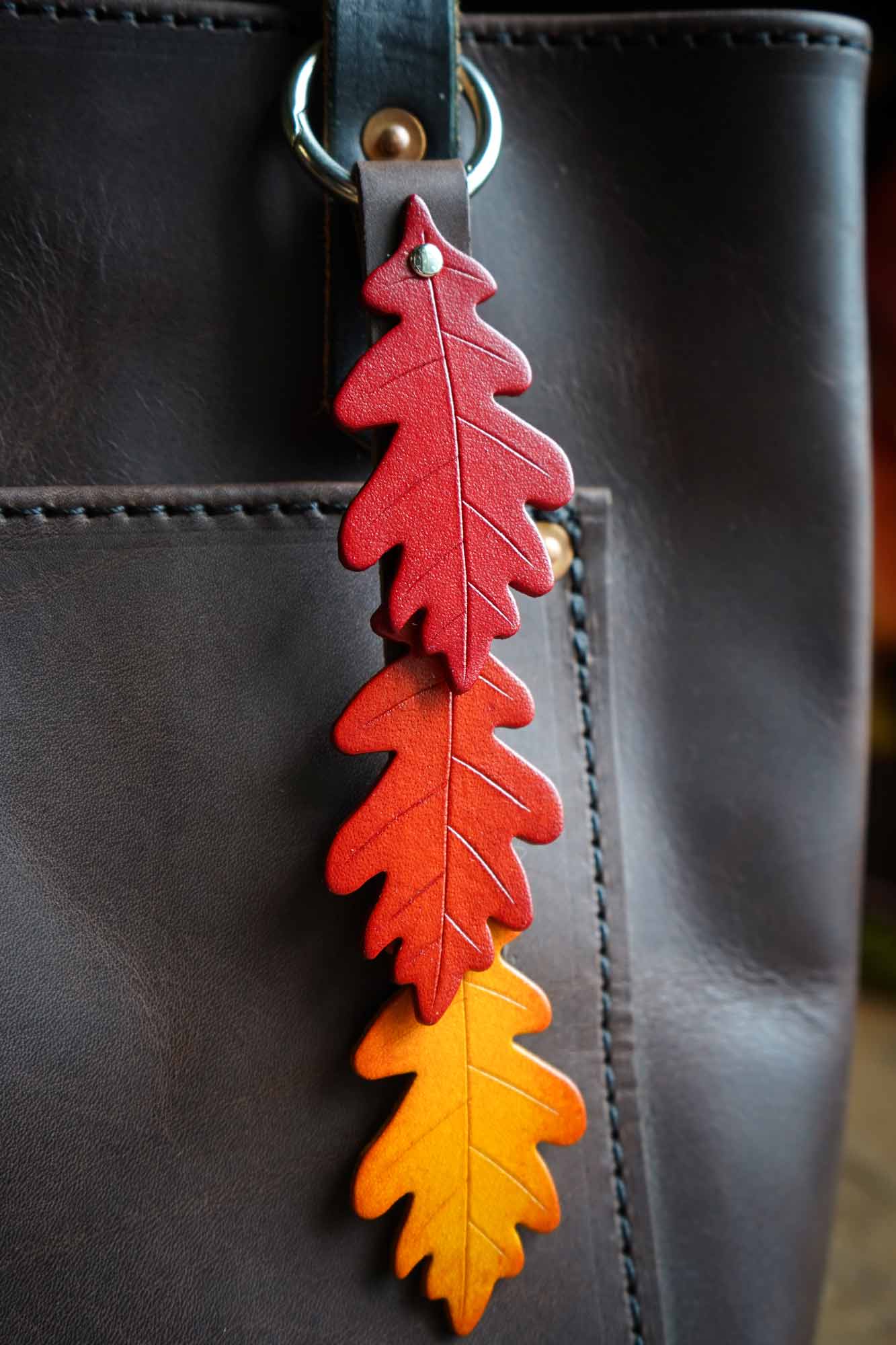 Fall Oak Leaf - Leather Bag Charm