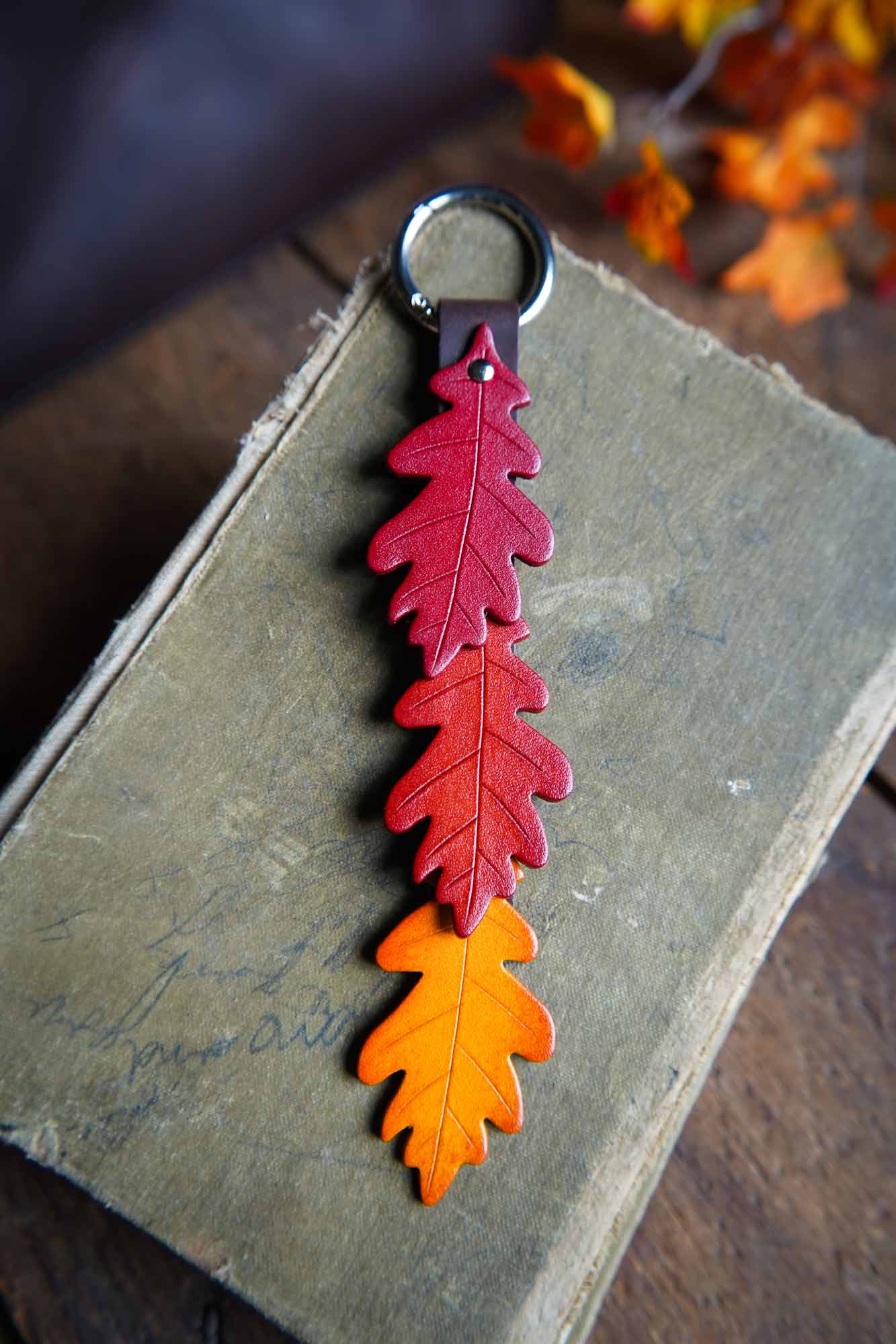 Fall Oak Leaf - Leather Bag Charm