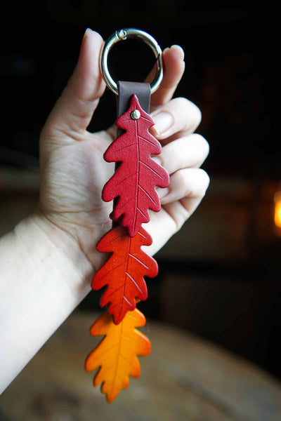 Fall Oak Leaf - Leather Bag Charm