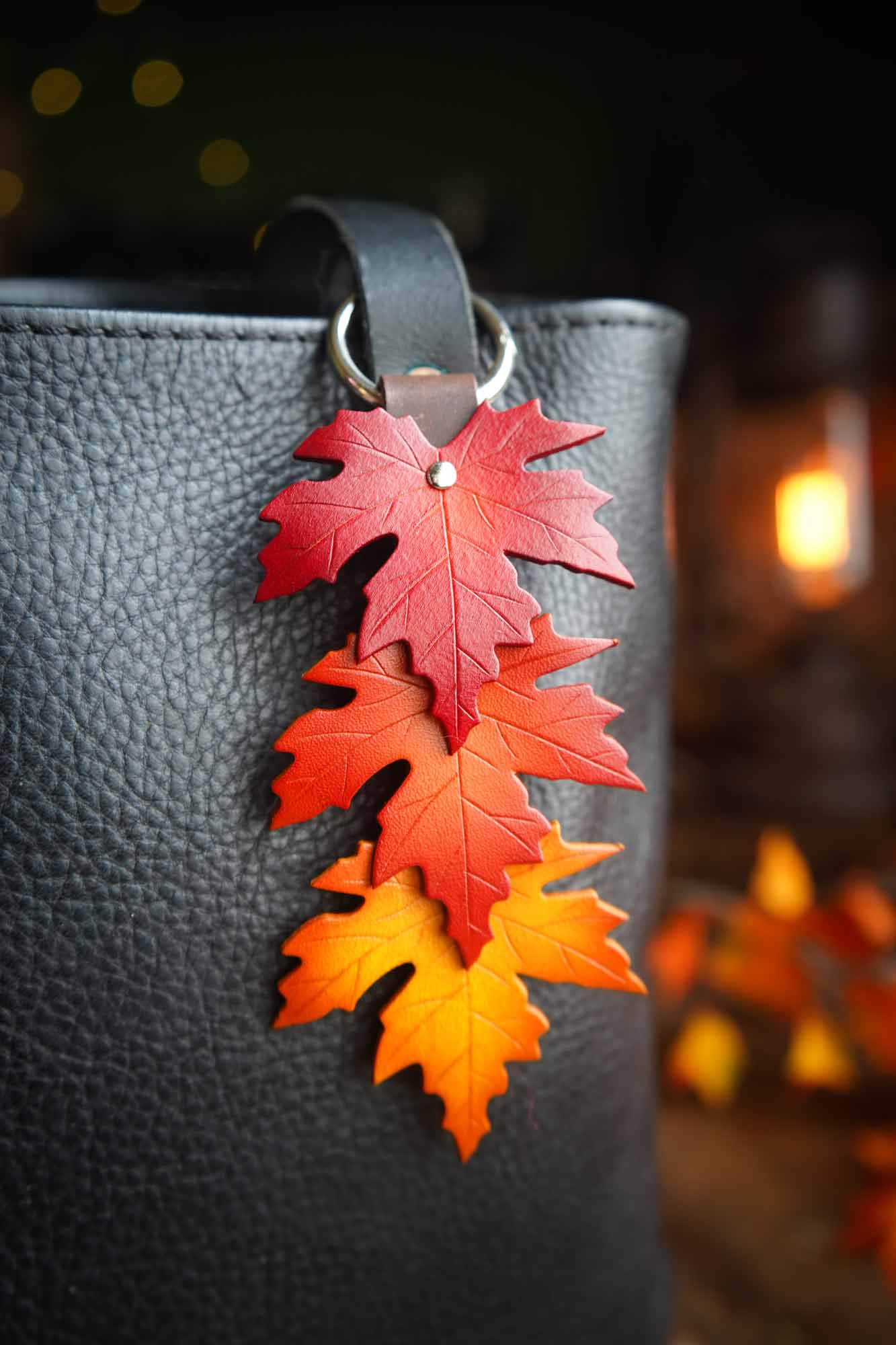 Fall Sugar Maple Leaf - Leather Bag Charm