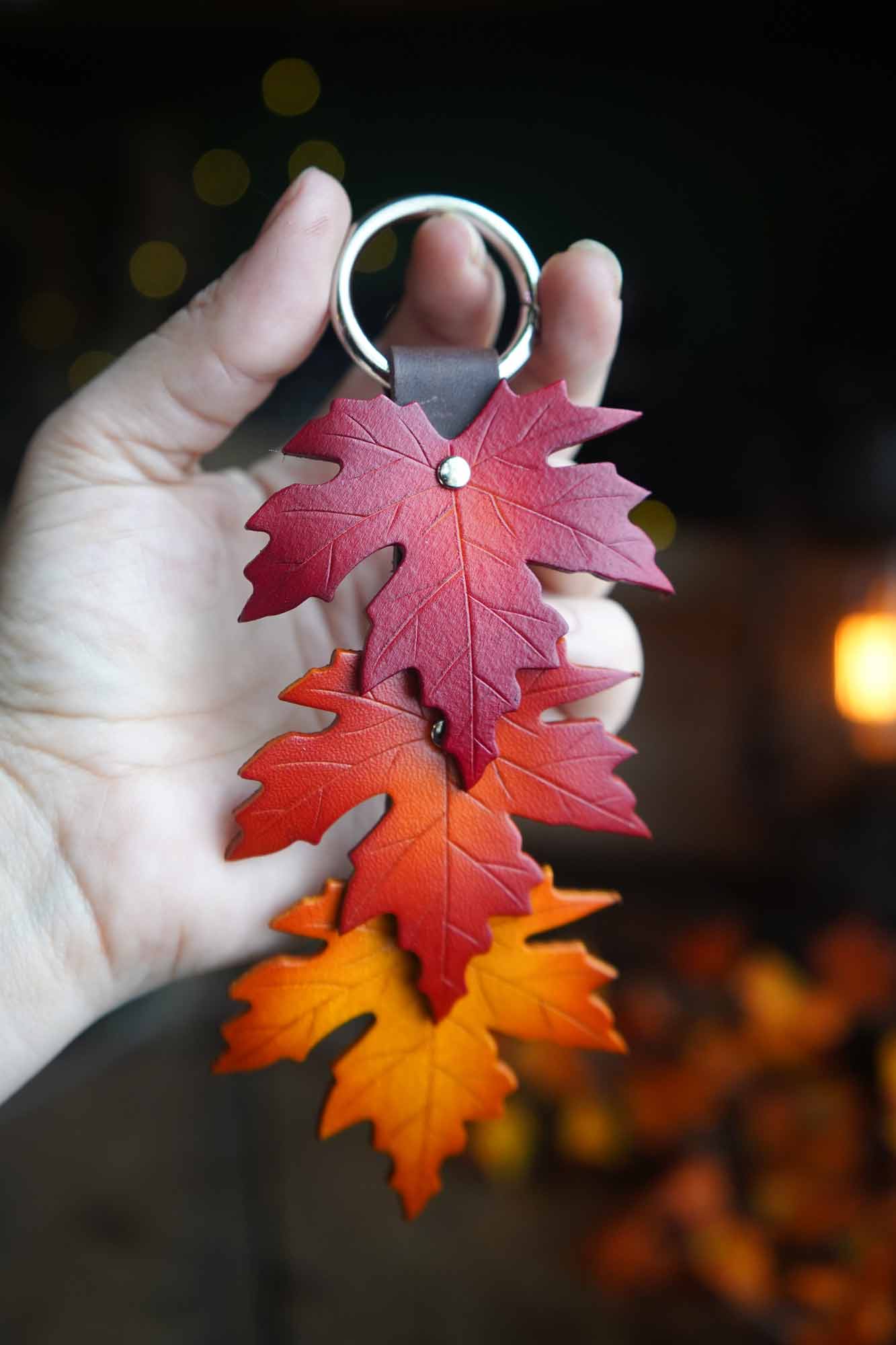 Fall Sugar Maple Leaf - Leather Bag Charm