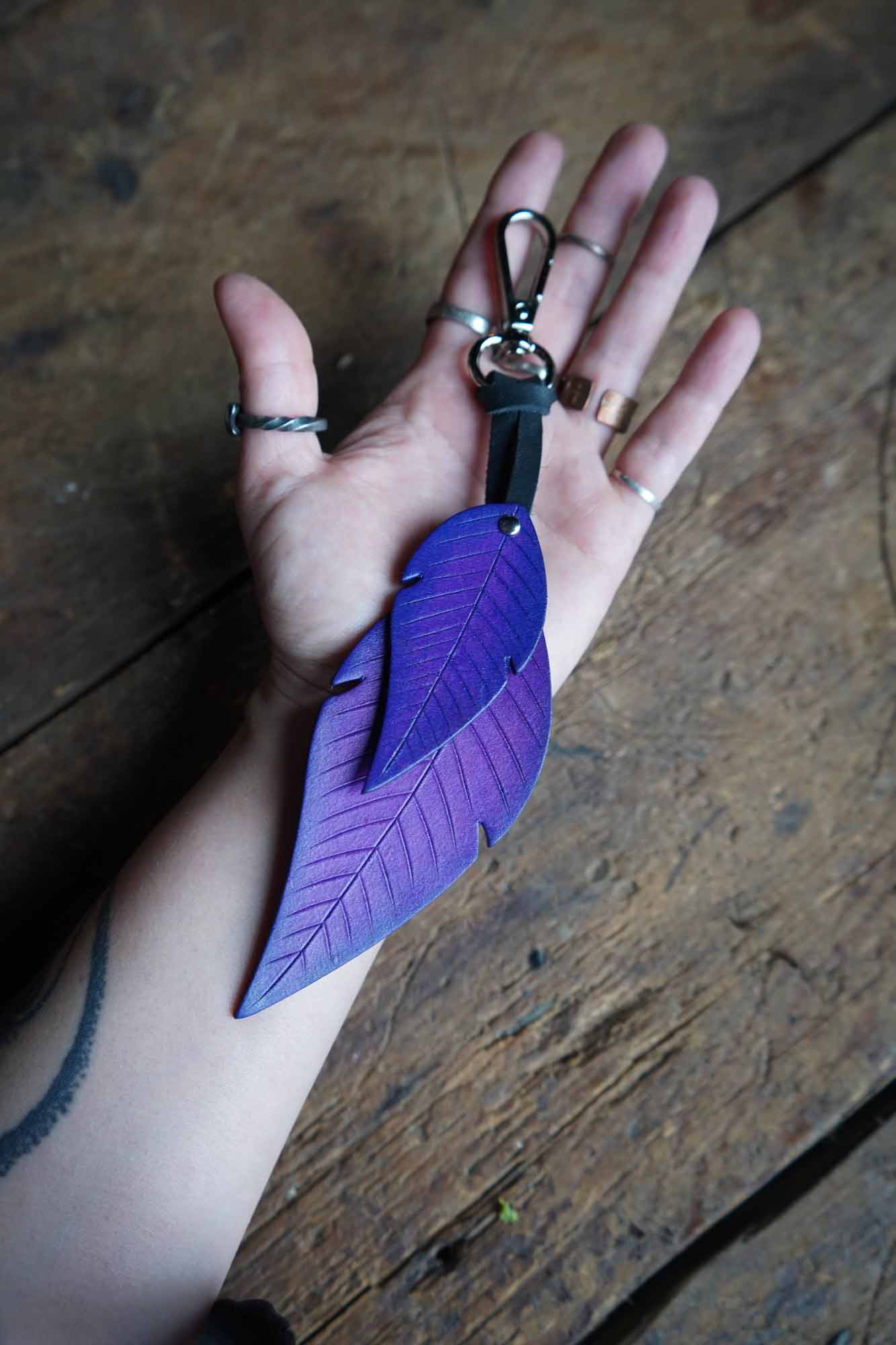 Feather - Leather Bag Charm or Keychain
