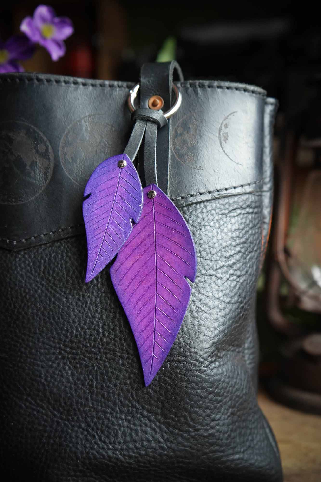 Feather - Leather Bag Charm or Keychain