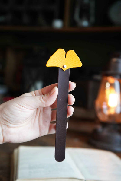 Personalized Leather Ginkgo Leaf Bookmark