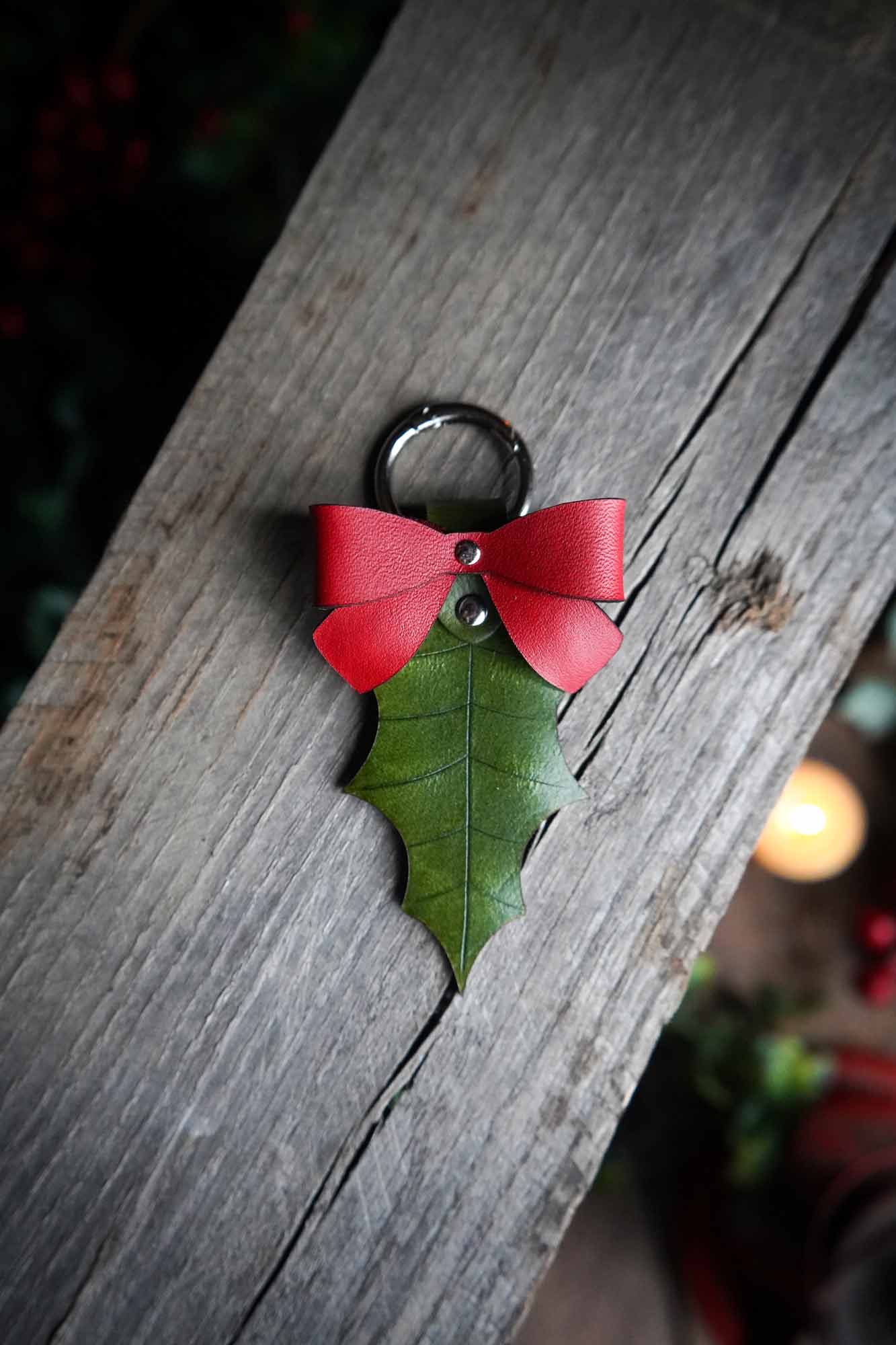 Holly Leaf Leather Bag Charm