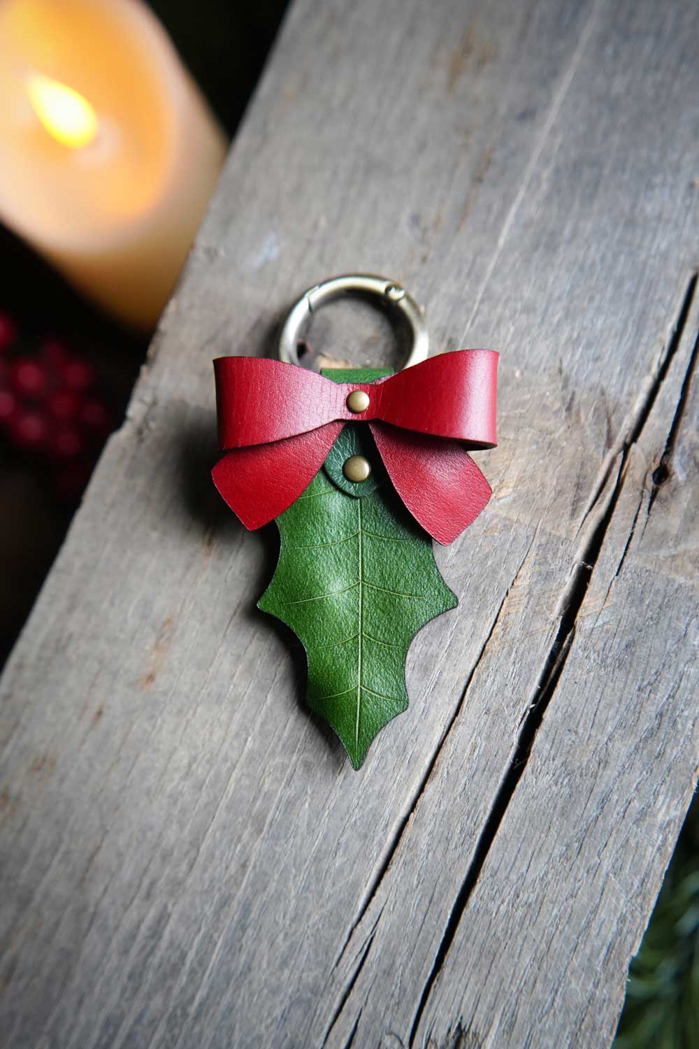 Holly Leaf Leather Bag Charm