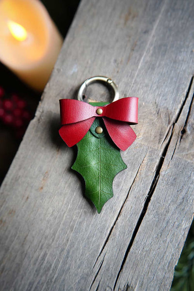 Holly Leaf Leather Bag Charm
