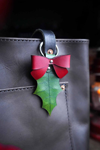 Holly Leaf Leather Bag Charm