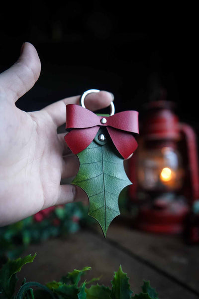 Holly Leaf Leather Bag Charm