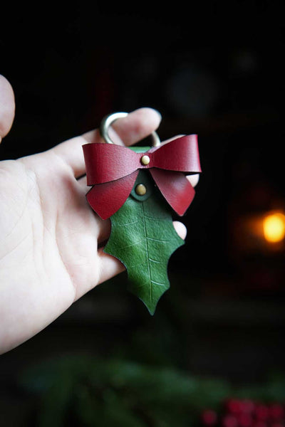 Holly Leaf Leather Bag Charm