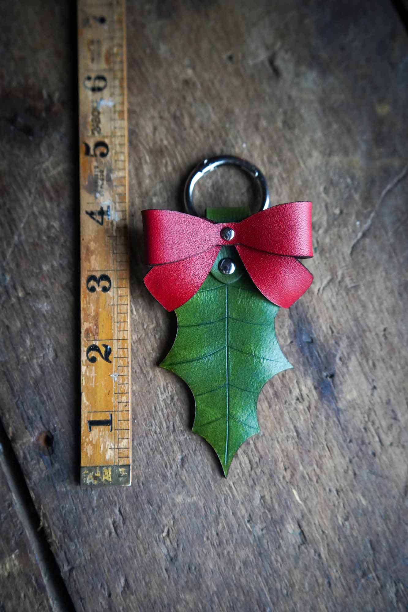 Holly Leaf Leather Bag Charm