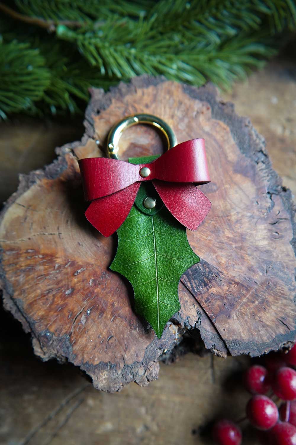 Holly Leaf Leather Bag Charm