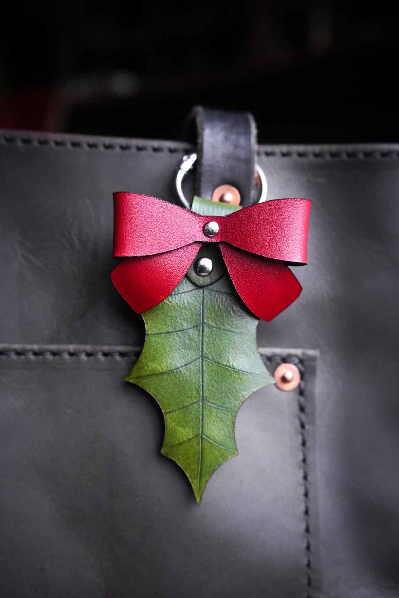 Holly Leaf Leather Bag Charm