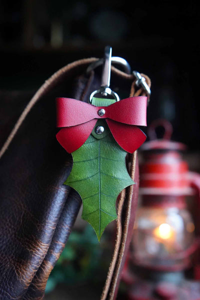 Holly Leaf Leather Bag Charm