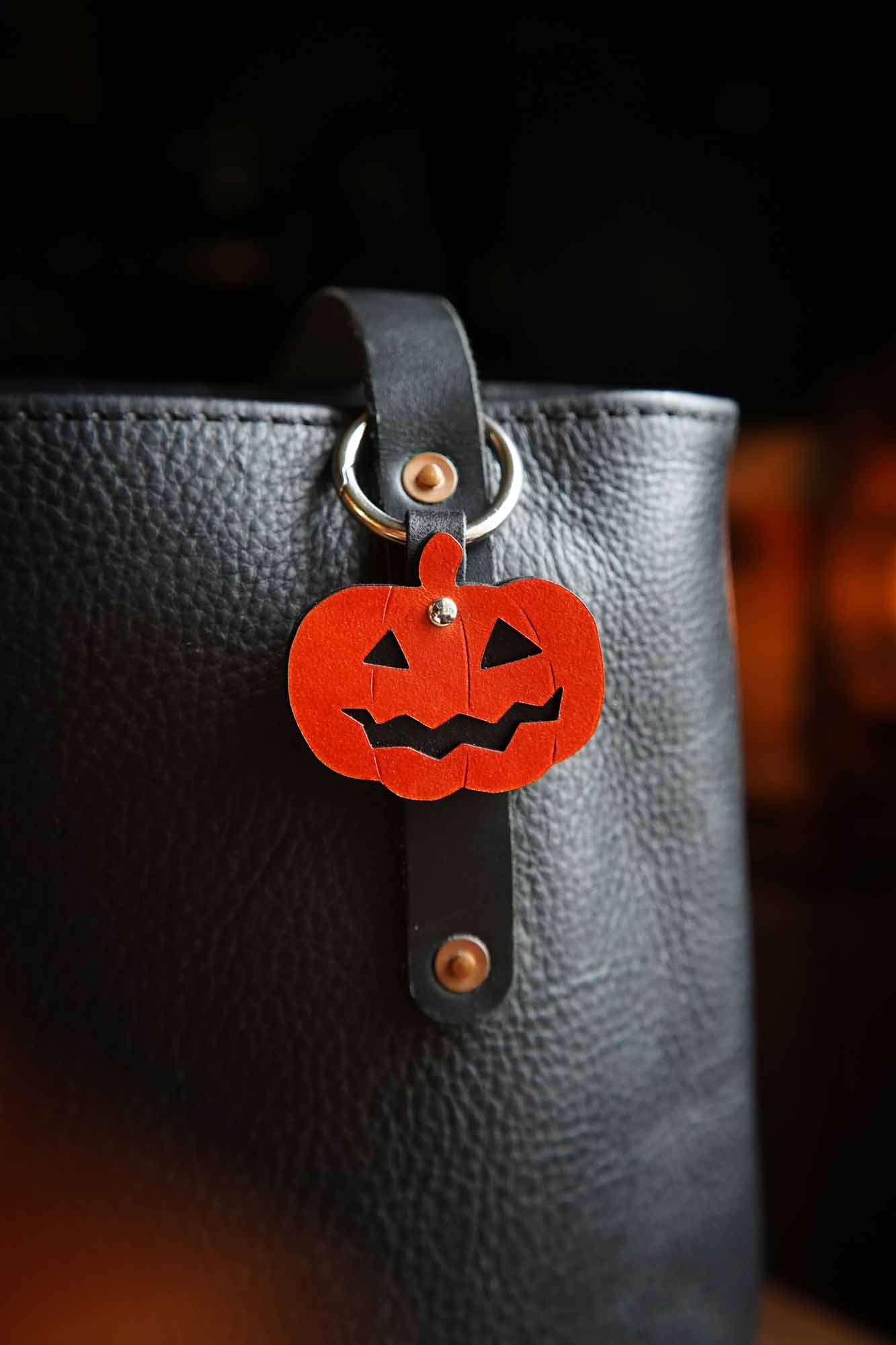 Jack O Lantern Leather Bag Charm