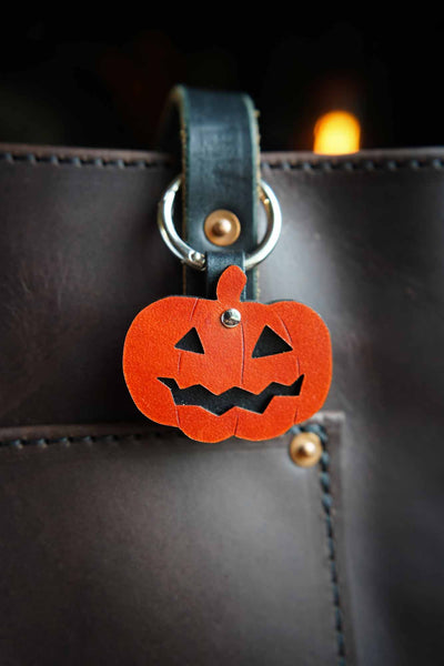 Jack O Lantern Leather Bag Charm