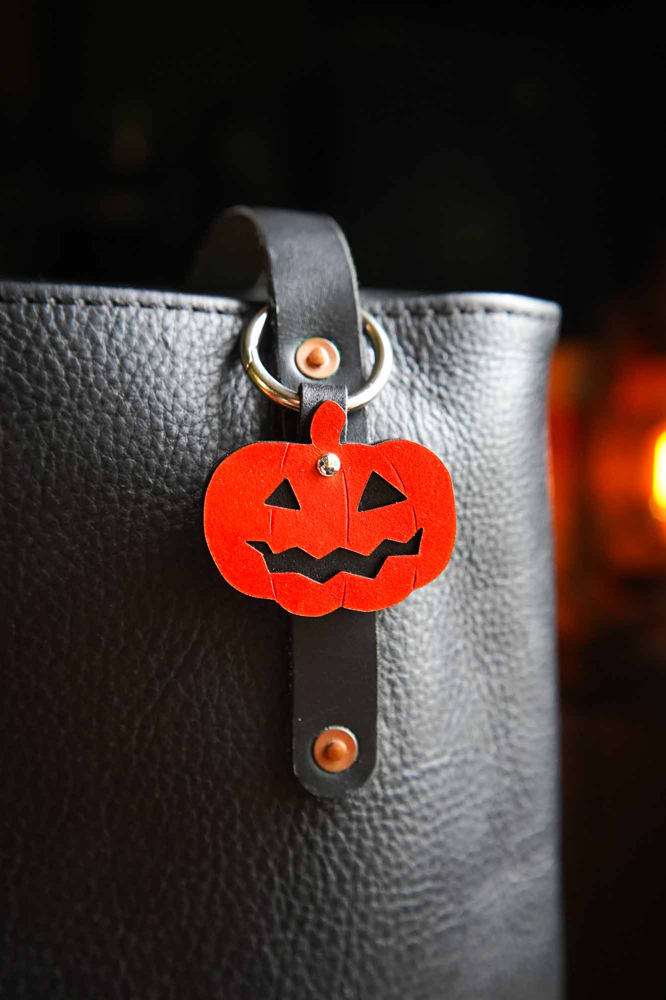 Jack O Lantern Leather Bag Charm