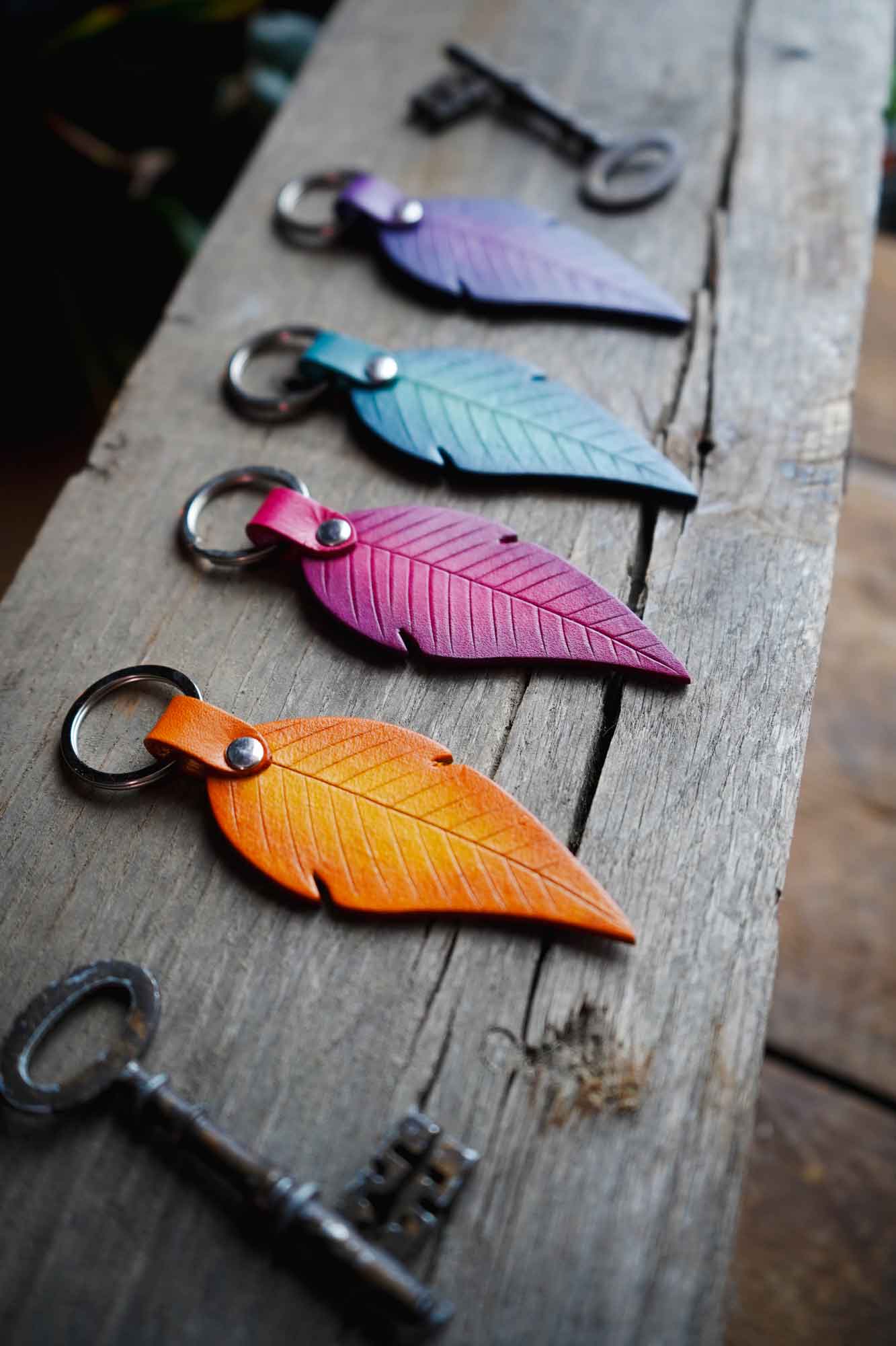 Feather Leather Keychain