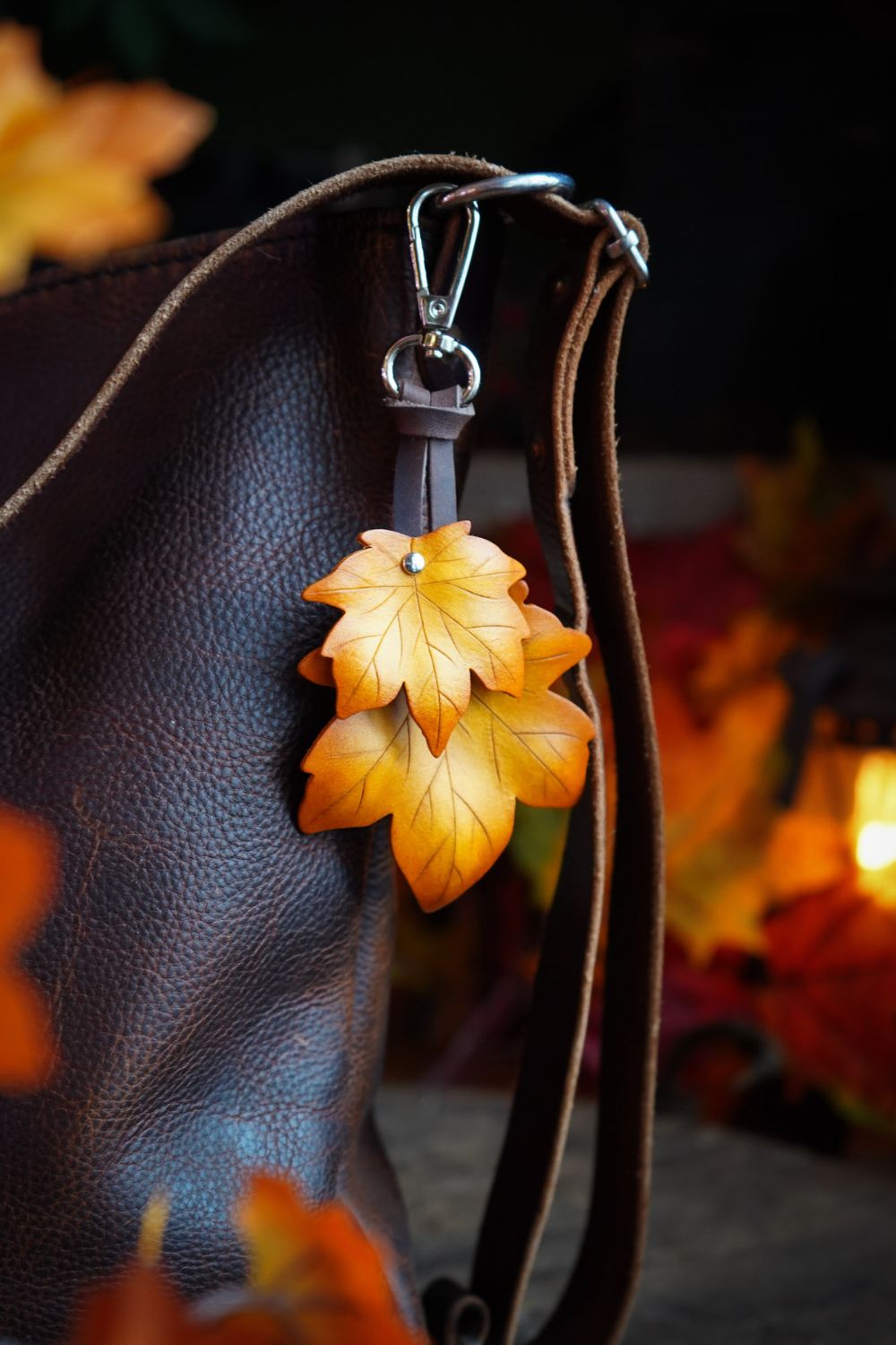 Maple Leaf - Leather Bag Charm or Keychain