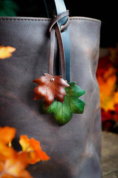 Maple Leaf Leather Bag Charm - Custom Colors