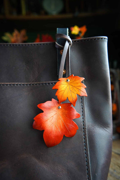 Maple Leaf Leather Bag Charm - Custom Colors