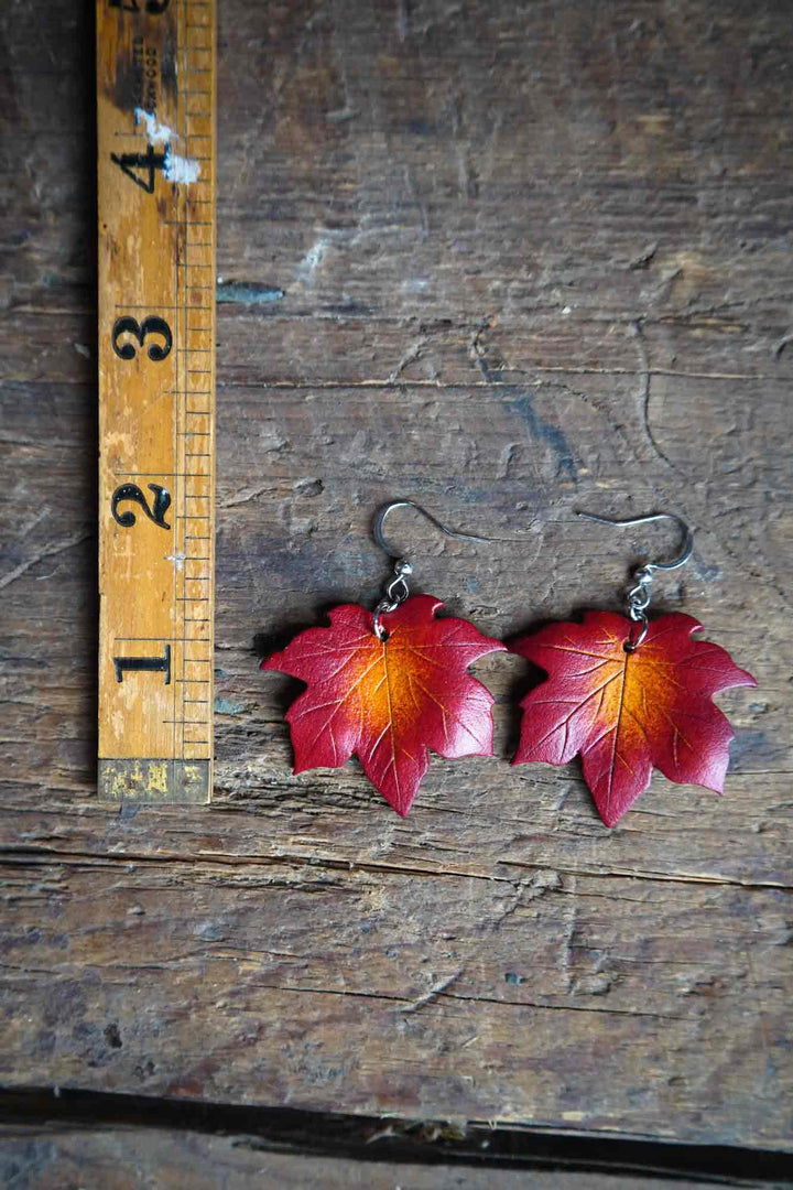 Maple Leaf Leather Earrings - Made In Canada - Hammerthreads