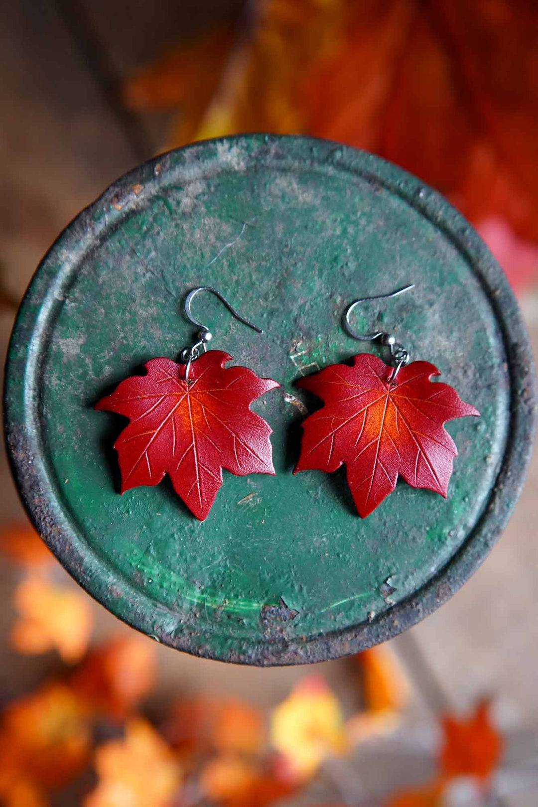 Maple Leaf Leather Earrings - Made In Canada - Hammerthreads