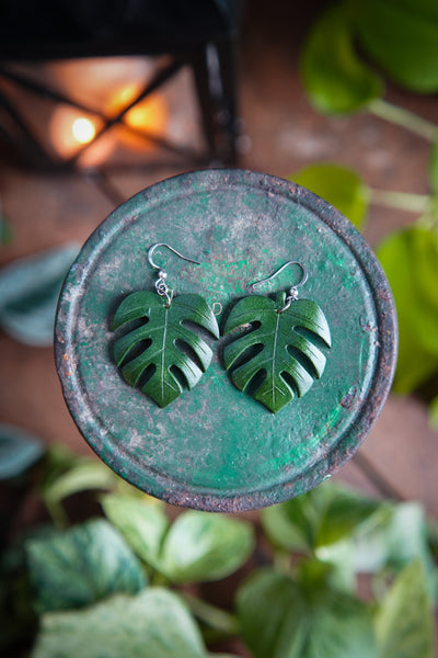 Leather Monstera Earrings