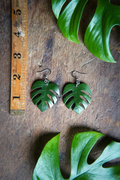 Leather Monstera Earrings