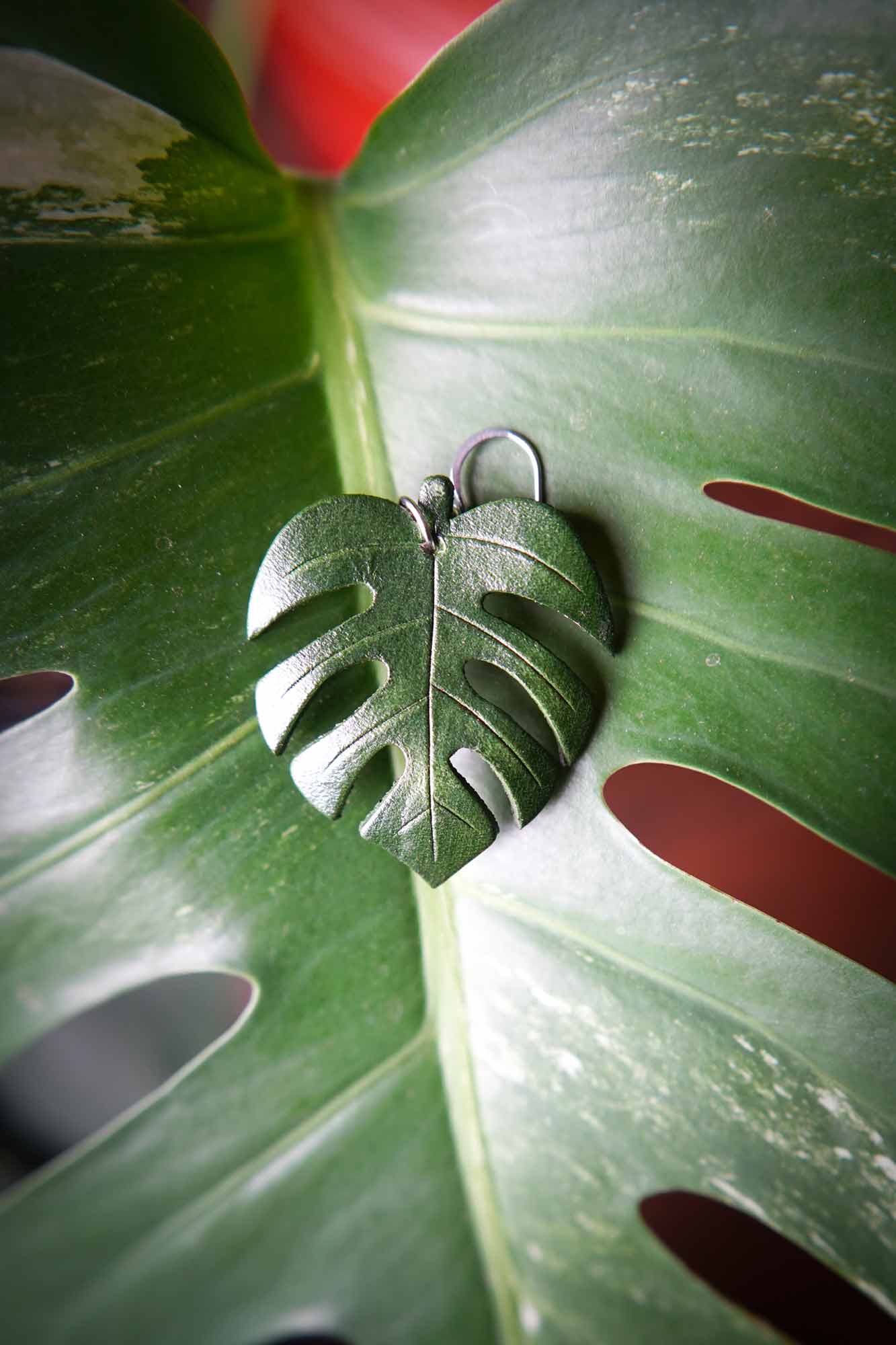 Leather Monstera Earrings