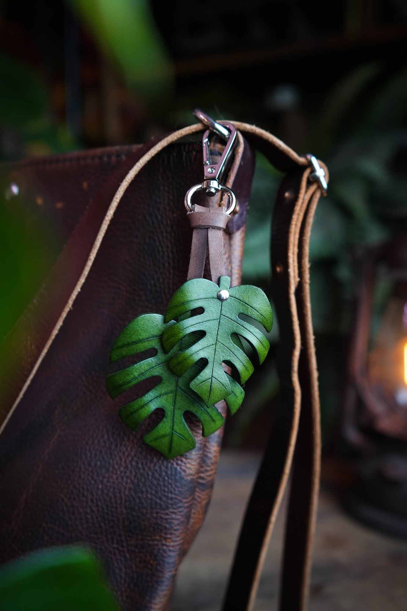 Monstera Leather Bag Charm or Keychain