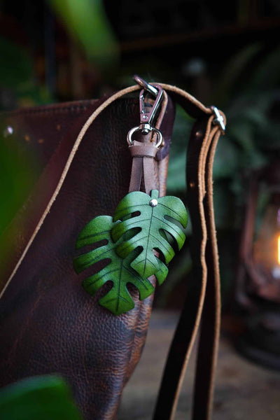 Monstera Leaf Leather Bag Charm or Keychain