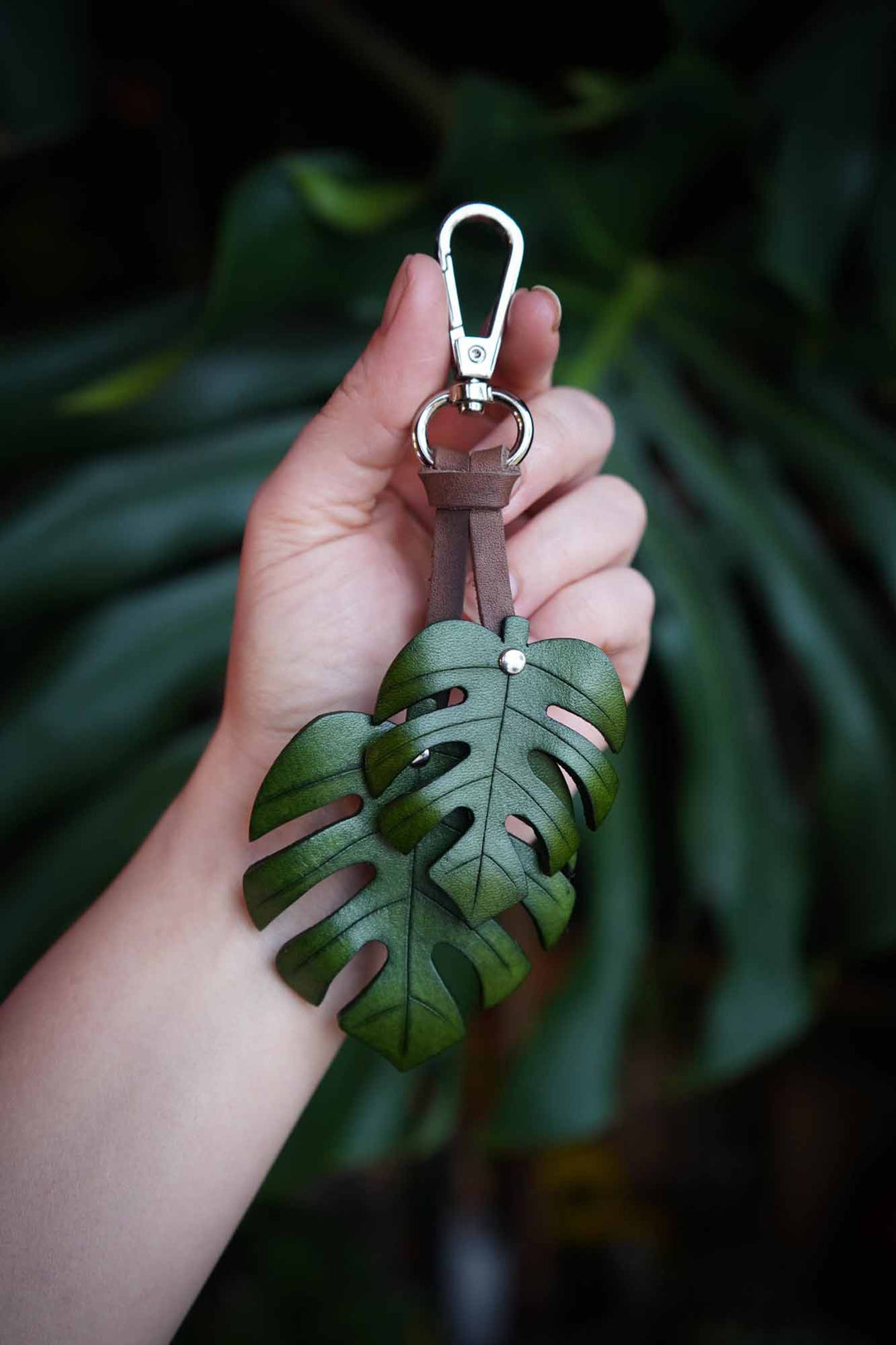 Monstera Leaf Leather Bag Charm or Keychain
