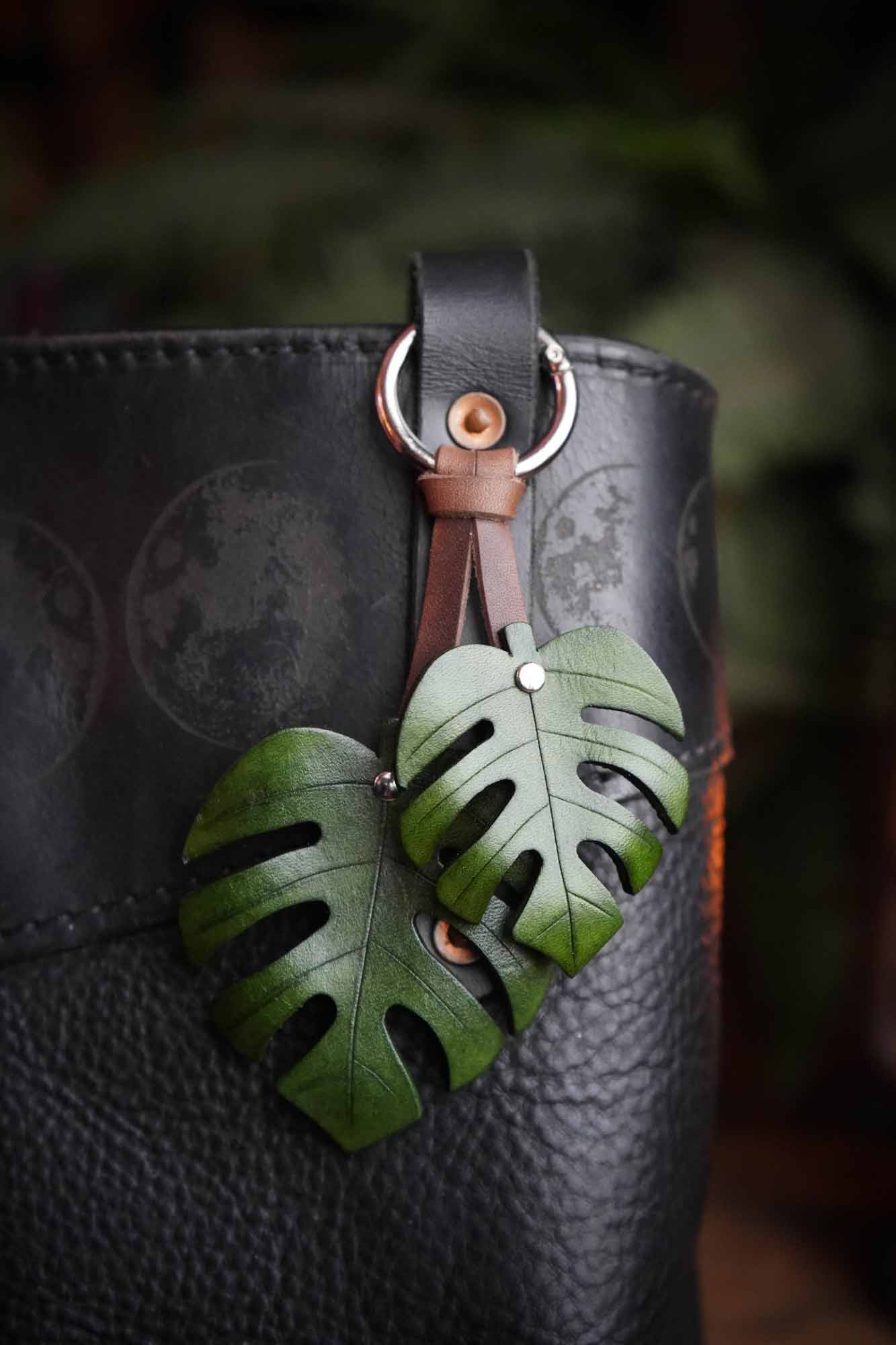 Monstera Leather Bag Charm or Keychain