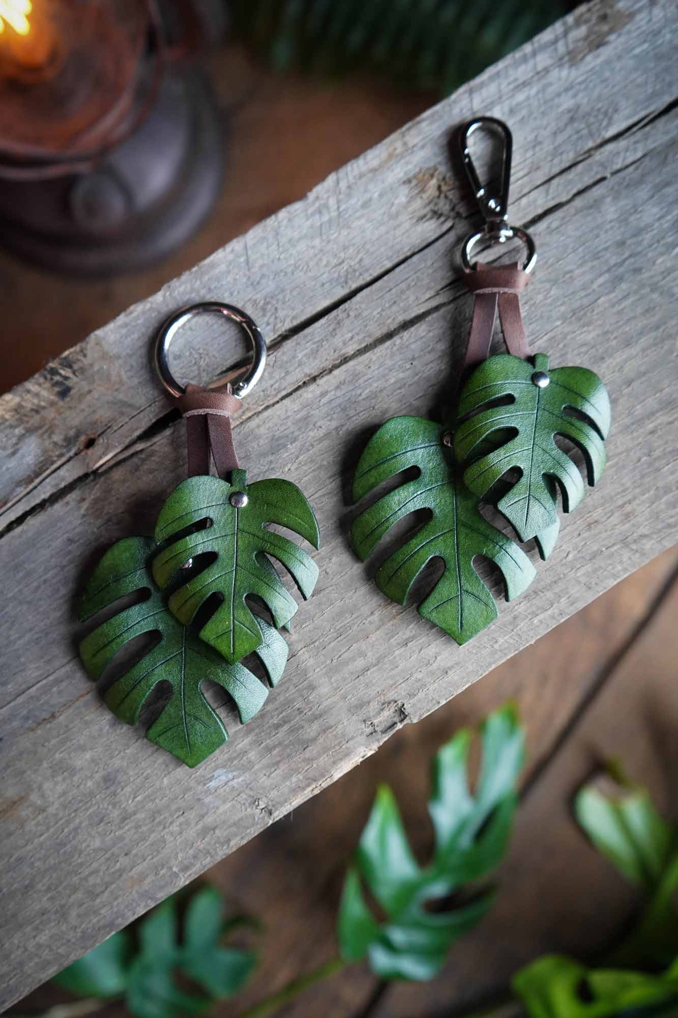 Monstera Leather Bag Charm or Keychain