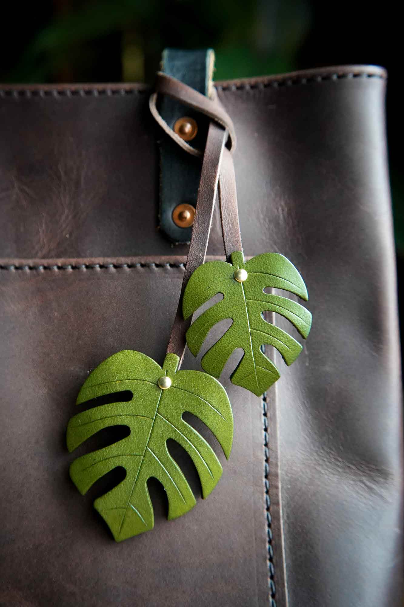 Monstera Leaf Leather Bag Charm